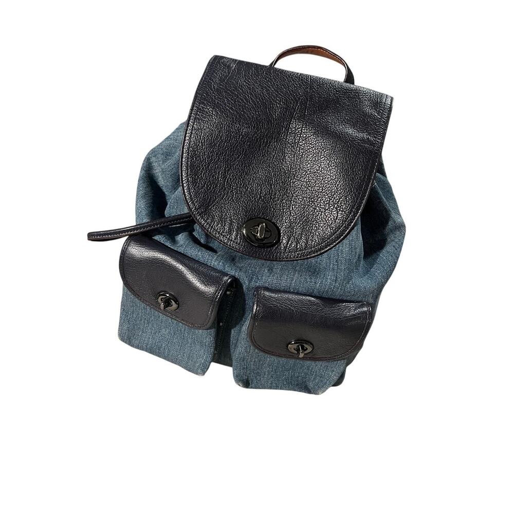 Coach Turnlock Rucksack in Denim & Navy Leather